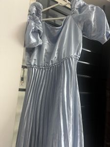 Silver Satin Pleated Maxi Dress