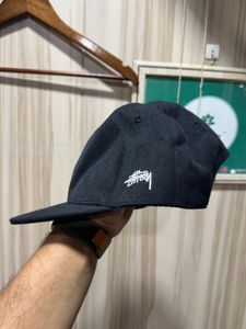 Stussy World Tour Black Snapback Flat Brim Cap
