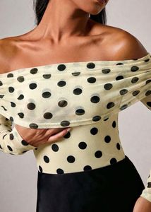 Polka Dot Off-Shoulder Mesh Top