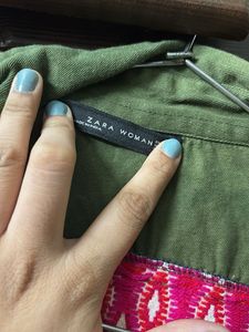 Zara Embroidered Green Cropped Jacket