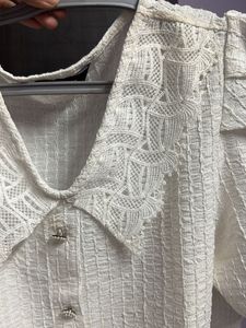 Chic White Lace Collar Puff Sleeve Top
