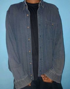 cropped boxy fit denim shirt