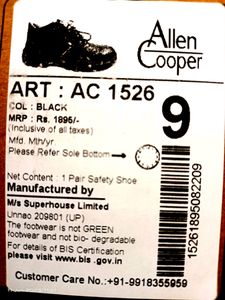 Allen Cooper (47%Discount) Premium Grade Quality Safety Shoes, Foot Length 27cm Size 9