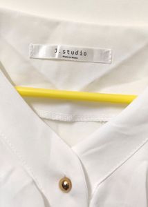 Korean White Semi Ruffled Neck Button Up Sheer Top