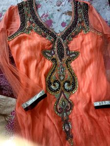A Full Neck Embroidery Designs Net Frock 😘🥰😍