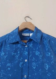Blue Floral Print Button-Up Shirt