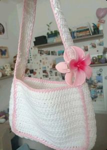 handmade white crochet bag