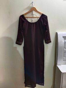Elegant Brown Handwork Kurta set with Embellishmen