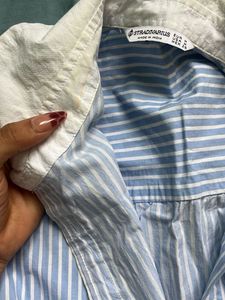 Summery Blue &amp; White Striped Button-Up Shirt