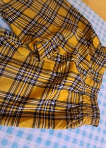 Yellow Plaid Wide Leg Pants