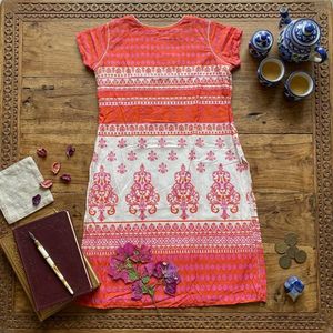 🌸XL Pink Printed Cotton Kurti🩷