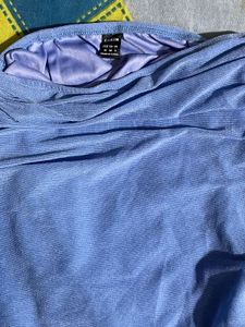 Blue Ruched Strapless Mini Dress