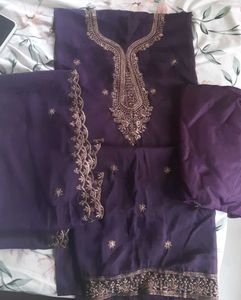 Free Delivery Elegant stone work Purple Kurta Set