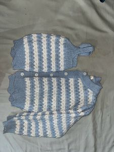 Blue &amp; White Knit Cardigan Set