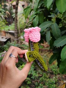 Crocheted Pink Flower Hair Clip