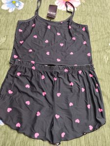 Heart Print Top Nd Shorts Set