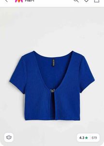 Blue Cropped Cardigan with Butterfly Clasp MEDIUM