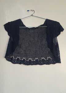 Y2K Vintage Black Crochet Cropped Shrug