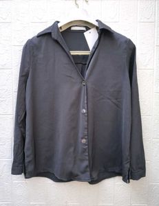 Korean Baggy Satin Button-Up Shirt