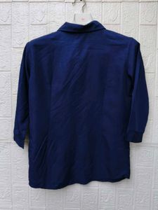 Korean Cute Classic Navy Blue Button-Up Shirt