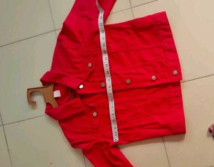 Vibrant Red Cropped Denim Jacket