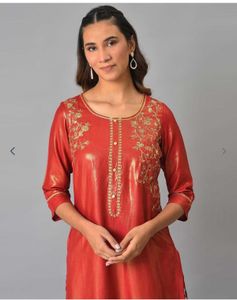 Elegant Orange Embroidered Kurta Set