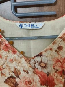 Orange floral kota cotton kurti with lining