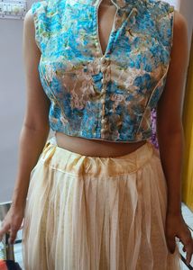 Ethnic Crop Top And Long Skirt Set