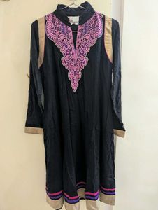 Beautiful Black Kurta with Pink Embroidery
