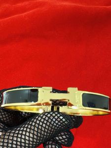 Gold &amp; Black H Bangle Bracelet