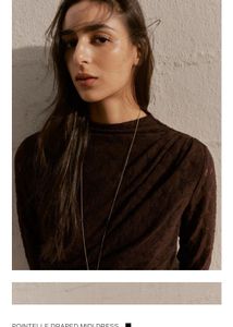 Zara celeb style Chic Brown Draped lace Midi Dress