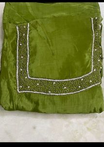 Elegant Green Silk Top with Beadwork cutework