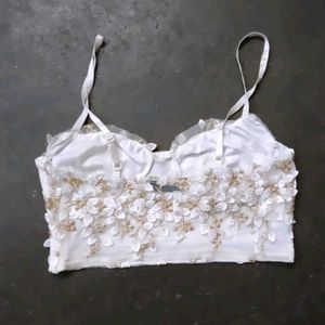 White Floral Sheer Corset Top