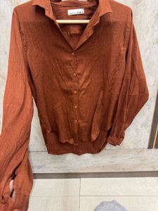 Zara Brown Textured Button-Down Shirt