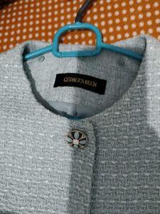 Elegant Light Blue Tweed Jacket