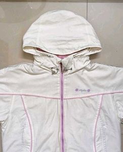 Cozy White Puffer Jacket with Pink Trim and hood