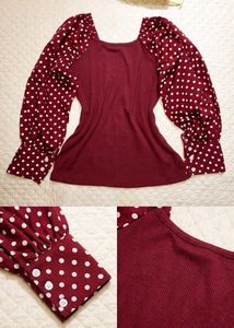Maroon Polka Dot Sleeve Top