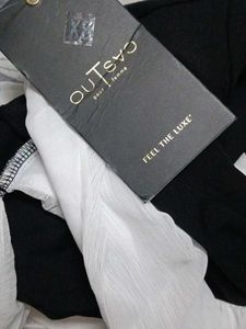 Elegant White &amp; Black Halter Dress