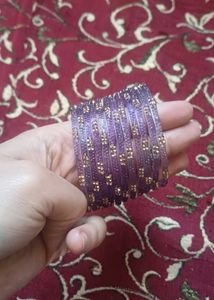 Set of Purple Glass Bangles with stone work