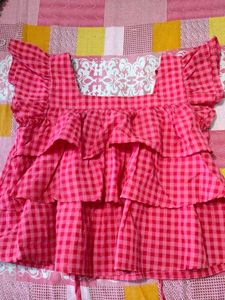 Cute Pink Gingham Tiered Top