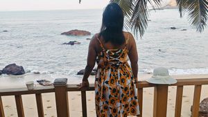 Sunflower Print Crisscross Back Skater Dress