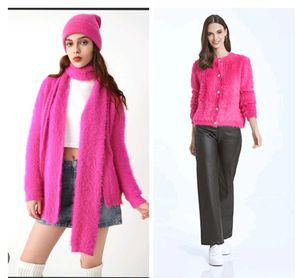 Fuzzy Pink Cardigan with scarf 🧣