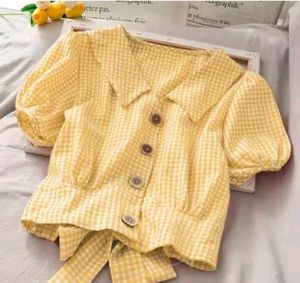 Yellow Gingham Puff Sleeve Top