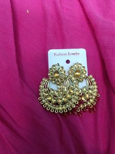 Red And Golden Partywear Earrings