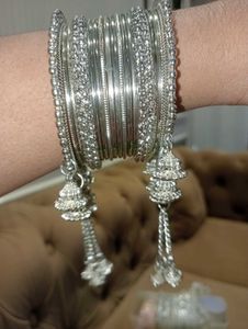 Silver Oxidised Metal Bangles One Set