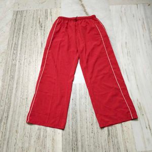 Red Athletic Pants with White Stripes