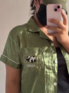 Shiny Green Button-Up Shirt
