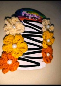 Crochet 🧶 Flower Hair Clips (Set of 6)
