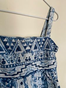 Blue Geometric Print Peplum Top