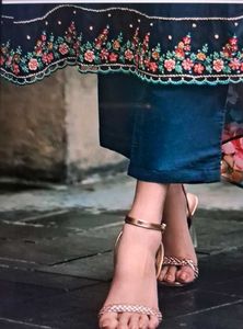 Embroidered Teal Kurta with Trouser and Dupatta.